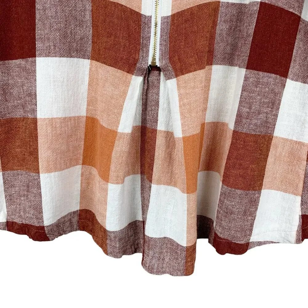 Soft Surroundings Carreaux Shirt Button Front Plaid Linen Blend Zipper Women’s M - Picture 7 of 9